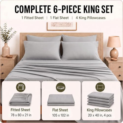 CozyLux King Size Sheets Set 6-Piece, 21-Inch Deep Pocket, Soft Feel