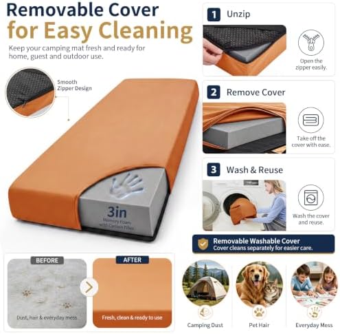 CYMULA Memory Foam Camping Mattress Pad,Sleeping Pad for Camping,Non-Slip Bottom Floor Car Mattress Bed with Retaining Portable Roll up Mattress Pad Mat for Travel Truck Guest Bed Tent
