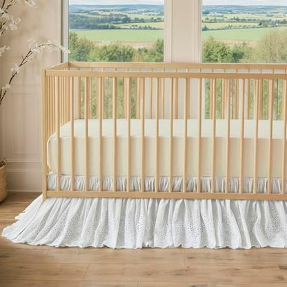 Brandream Scallop Edge Cotton Lace Crib Skirt, Baby Boy, Baby Girl, Gender Neutral Crib Skirt Toddler Bedskirt Dust Ruffle White Ruffled Eyelet Crib Bed Skirt Gathered Styling & Embroidered Details