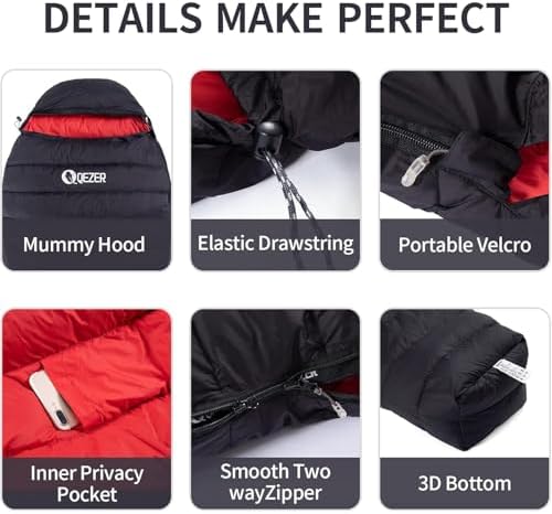 0 Degree Down Sleeping Bag for Adults,Cold Weather Backpacking
