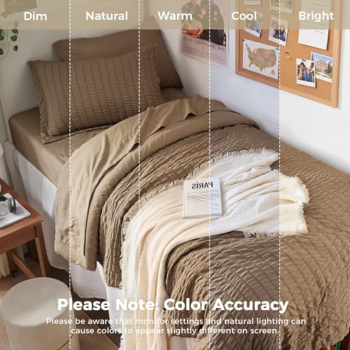 HYMOKEGE Brown Twin Comforter Set Seersucker 5 Pieces, All Season Luxury Bed in a Bag for Bedroom, Bedding Set with Comforter, Sheets, Pillowcase & Sham