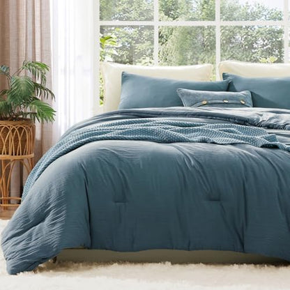 King Size Comforter Set-3 Pieces Soft Oxford Blue Comforter Bedding Set