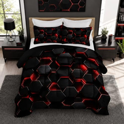 Hexagonal Geometric Comforter Set Twin Size with 2 Pillowcases.