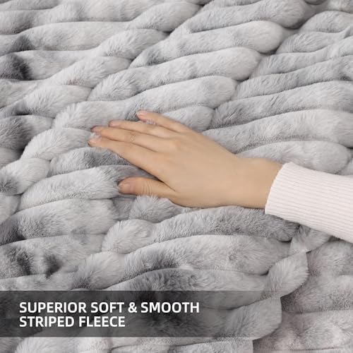 Smoofy Fluffy Twin Size Comforter 2 PCS - Tie Dye Grey Fleece Bedding Set