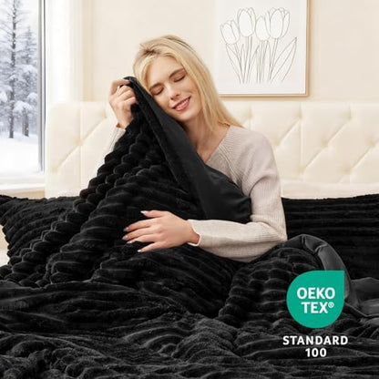 EXQ Home Fluffy Comforter Set King Size,3 Pieces Bed Set,Black