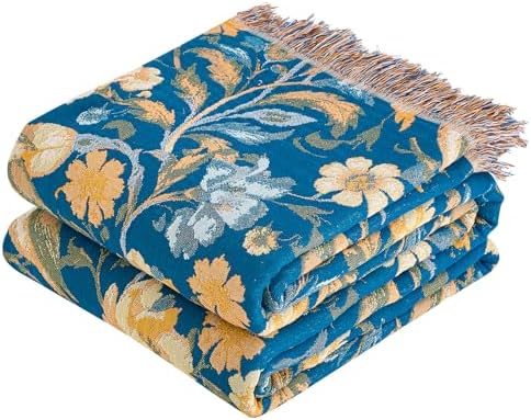 VANJOROY Boho Throw Blanket, 100% Organic Cotton Breathable Ultra Soft 80" x 90" Bed Quilt Throw - All Season Floral Rustic Farmhouse Decor Luxury Reversible Blanket for Sofa Couch Chair and Gift