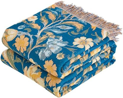 VANJOROY Boho Throw Blanket, 100% Organic Cotton Breathable Ultra Soft 80" x 90" Bed Quilt Throw - All Season Floral Rustic Farmhouse Decor Luxury Reversible Blanket for Sofa Couch Chair and Gift