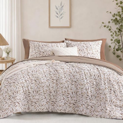 Monbix Full Size Comforter Sets-7 Pieces Floral Reversible Bed in a Bag