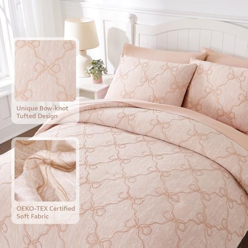 Full Size Comforter Sets with Sheets for Girls-7 Pieces Bow Bed in A Bag