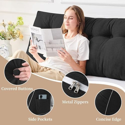 Sasttie Headboard Pillow Full, Wedge Pillow Headboard, Black