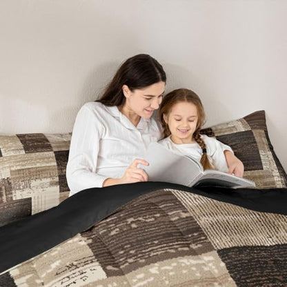 jejeloiu Modern Geometric Comforter Set King Size Brown Patchwork Texture Retro Bedding Set for Kids Boys Girls Modern Art Duvet Quilt Luxury Bedroom Decor Microfiber 3 Pcs with 2 Pillow Cases