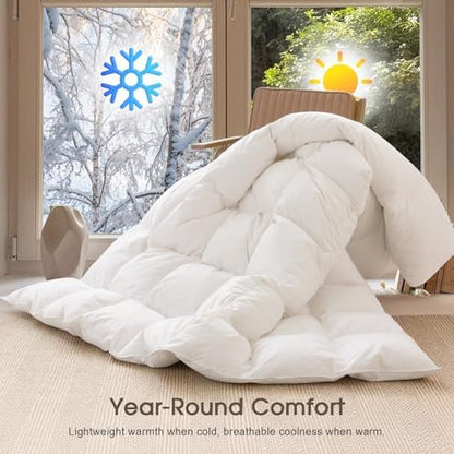 Feather Down Duvet Insert California King, 100% Organic Cotton White