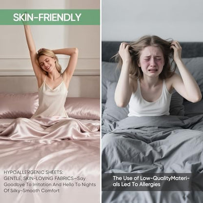 Luxury Organic Tencel & Viscose from Bamboo Cooling Sheet Set,Silky Soft Lyocell Sheets with Deep Pocket, Hypoallergenic & Breathable Bedding with Pillowcases (Sand, King)