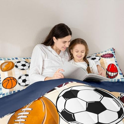 jejeloiu Ball Games Comforter Set Soccer Basketball Bedding Set Twin Size