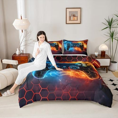 Feelyou Kids Boys Blue Red Gamer Comforter Queen Size
