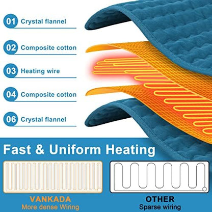 Heating Pad Electric Heat Pad, Hot Heated Pad,Multiple Temp and Timer Settings,Suitable for Shoulders, Neck, arms, Abdomen, Back, Legs, etc. (Blue, 40"X20")