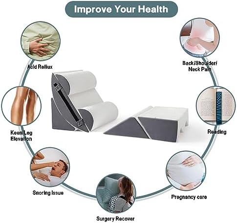 Wedge Pillow for Sleeping - High Density Foam Triangle Pillow for Elevated Sleeping, Post Surgery Support, Bed Wedge Pillow for Headboard, White Grey, 7.5" (White Grey, 6PCS)