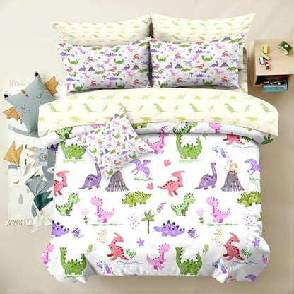 6pc Dinosaur Comforter Set for Boys,Full Size Bedding Sets for Teen,Kids Comforter Set with 1 Quilt+1 Flat Sheet+1 Fitted Sheet+2 Pillowcases+1 Cushion Cover(C-Dinosaur Full)