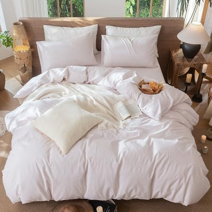 MooMee Striped Duvet Cover Set 100% Washed Cotton Linen Like Cal King