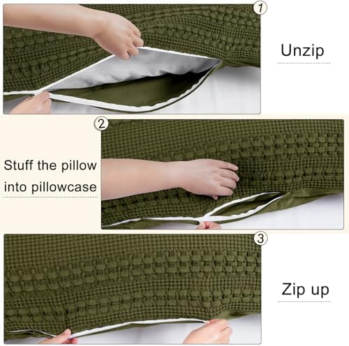 PHF 100% Cotton Waffle Body Pillowcase with Zipper, 1 Pack 20" x 54" Soft Skin-Friendly Pillow Sham, No Filling, Aesthetic Woven and Breathable Waffle Weave Body Pillow Cover for Bed, Capulet Olive
