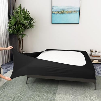 ALYVIA SPRING Queen Box Spring Cover Jersey Knit Stretchy, Black