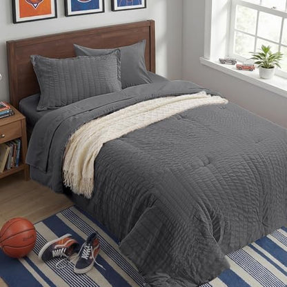 Twin Comforter Set 5 Piece, Dark Grey Bed in a Bag Twin Size Bedding Sets