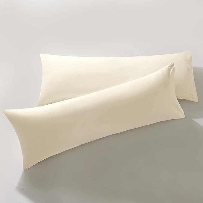 MILVOWOC 2Pcs Brushed Microfiber Body Pillowcases - 20 x 48 Inch, Ivory Cream Pillow Case Set Non Slip Envelope Pillow Cover with Moisture Absorption and Anti-Wrinkle
