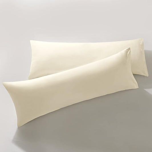 MILVOWOC 2Pcs Brushed Microfiber Body Pillowcases - 20 x 48 Inch, Ivory Cream Pillow Case Set Non Slip Envelope Pillow Cover with Moisture Absorption and Anti-Wrinkle