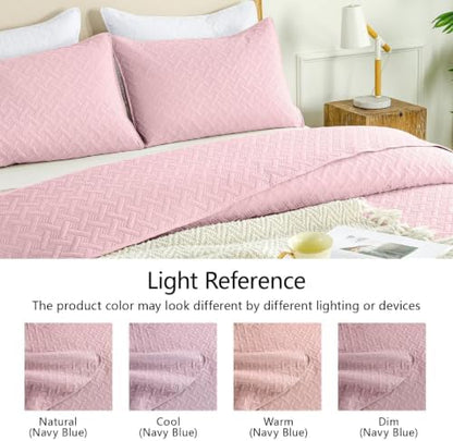 FLYMME Oversized King/California King Quilt Set 118"x106", Pure Pink 3-Piece Floor-Length Bedspread, Premium Microfiber Lightweight Coverlet for King/California King Bed (1 Quilt, 2 Shams)