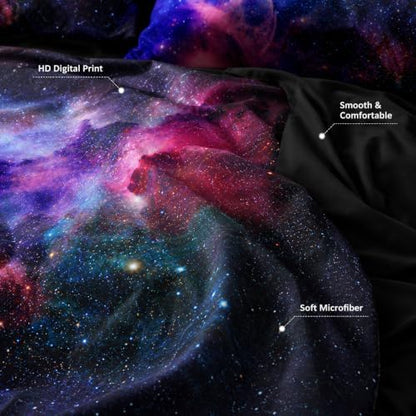 Galaxy Duvet Cover Space Bedding Set Twin Size for Teen Kids, for Boys and Girls Purple Bed Set Printed with 1 Comforter Cover and 2 Pillowcases