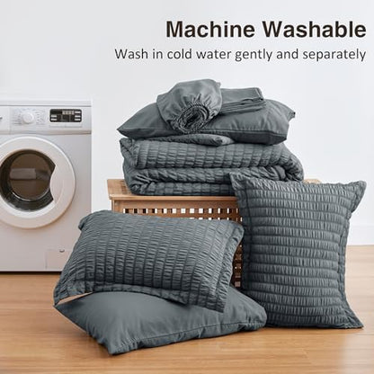 Love's cabin Seersucker Charcoal Grey King Size Comforter Set