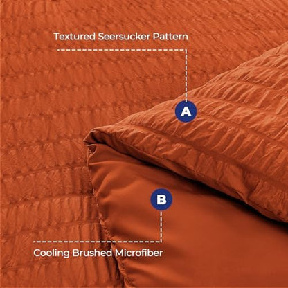 HYMOKEGE Burnt Orange Queen Comforter Set Seersucker 7 Pieces, All Season Luxury Bed in a Bag for Bedroom, Bedding Set with Comforters, Sheets, Pillowcases & Shams