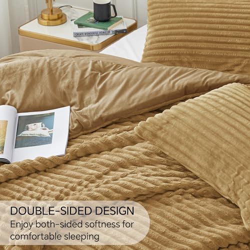 BEDELITE Fleece California King Comforter Set, Fluffy Bed Set, Brown
