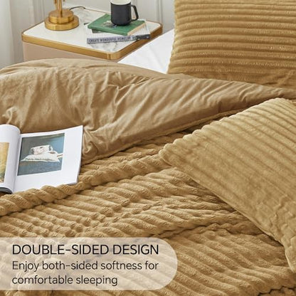 BEDELITE Fleece California King Comforter Set, Fluffy Bed Set, Brown