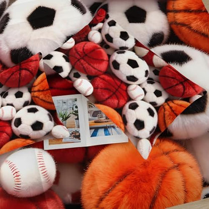 Soccer and Basketball Comforter Set Queen Bed for Boy Bedroom，Sports Bedding Set Queen for Kids，with 1 Comforter with 2 Pillow Case，Sports Themed Bedroom Decor for Teen Boys