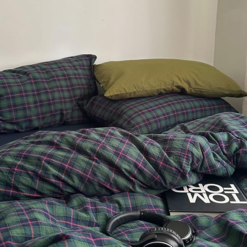 Vintage Green & Blue Buffalo Plaid Duvet Cover Full with 2 Pillowcases