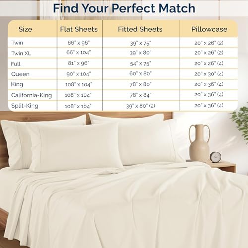 Casa Platino Twin Bed Sheets – Breathable 4 Piece Percale Cooling Twin Sheets with Crisp Feel, with 15 Inch Deep Pocket Fitted Sheet, Ultra Soft & Cozy Feel, Fit – Ivory