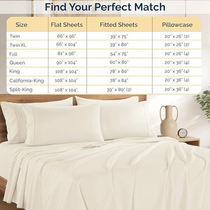 Casa Platino Twin Bed Sheets – Breathable 4 Piece Percale Cooling Twin Sheets with Crisp Feel, with 15 Inch Deep Pocket Fitted Sheet, Ultra Soft & Cozy Feel, Fit – Ivory
