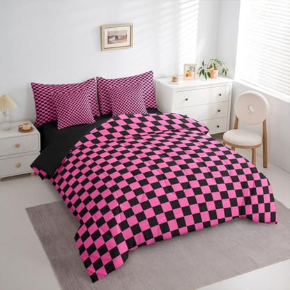jejeloiu Pink Black Comforter Set with Sheets 7 Piece Twin Size