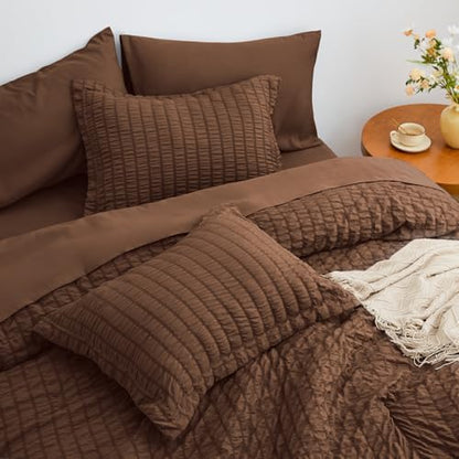 Love's cabin Seersucker Brown Full Comforter Set