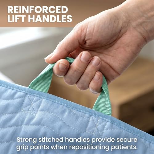 Washable Positioning Bed Pad with 8 Reinforced Handles – 34"x52" Waterproof, Quick-Dry, Absorbent Underpad for Elderly Care, Turning, Lifting & Incontinence Protection (Powder Blue, 34"X52")