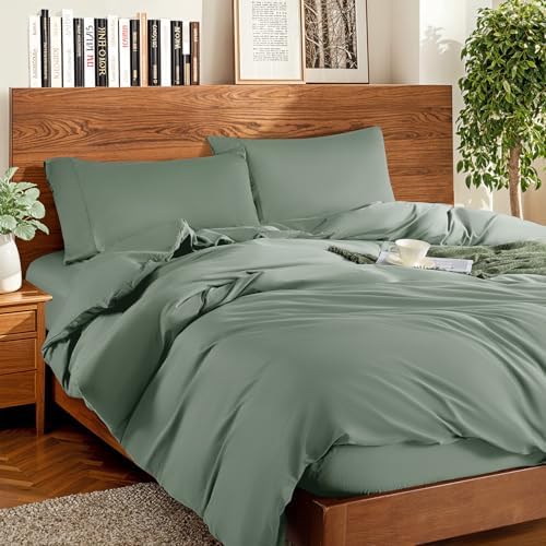 DEITAS 100% Cotton King Duvet Covers 3 Piece,1200 Thread Count，Sea Glass