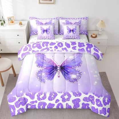 Feelyou Cute Butterfly Twin Comforter Set with Sheets for Kids Boys Girls