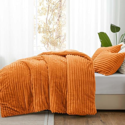 BEDELITE Fleece California King Comforter Set, Fluffy Bed Set, Burnt Orange