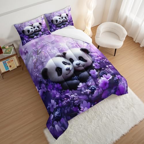 HOSIMA Panda Twin Bedding Sets for Girls Room Decor with 2 Pillowcases.