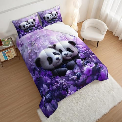 HOSIMA Panda Twin Bedding Sets for Girls Room Decor with 2 Pillowcases.
