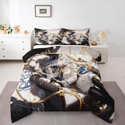 Erosebridal Anime Girl Twin Bedding Set for Kids, Kawaii Japanese Anime Comforter Set Cartoon Girl Duvet Insert for Girls Boys Teens Men Japanese Animation Down Comforter, 1 Pillow Case