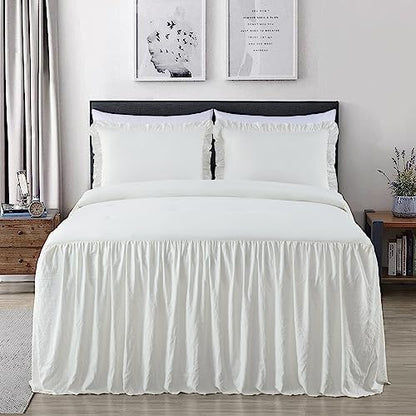 Chezmoi Collection Sinclair 3-Piece Ruffle Skirt Bedspread Set - French Country Chic Farmhouse - California King, Ivory