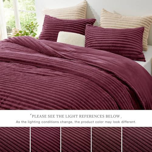 EXQ Home Fluffy Comforter Set Full Size,3 Pieces Bed Set,Burgundy