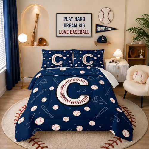 BSNTHO Alphabet Print King Size, Comforter Set Baseball Kids Comforter 3Pcs